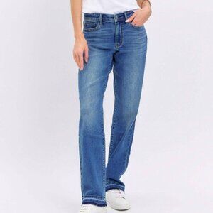 Judy Blue Mid Rise Dad Jeans with Release Hem Blue Size 24W Blue Stretch